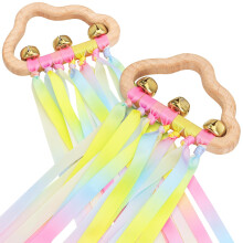 Rainbow Ribbon Sensory Teething Toys - 2 Pack Rattle Toys for Babies (6-24 Months) - Wooden Gradient Rainbow
