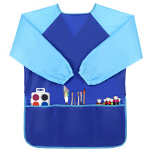 Apausvcm Waterproof Kids Painting Apron with Long Sleeves and 3 Pockets - Toddler Art Smocks for Painting Artists, Age 2-8 Years (Blue)