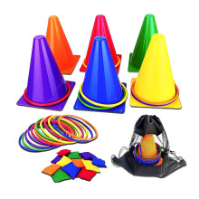 CEMIRK 3 in 1 Outdoor Games Set - Kids Bean Bag Toss, Garden Games Set, Outdoor Toys for Toddlers Age 3-5, Includes 6 Traffic Cones, 12 Colorful Ring