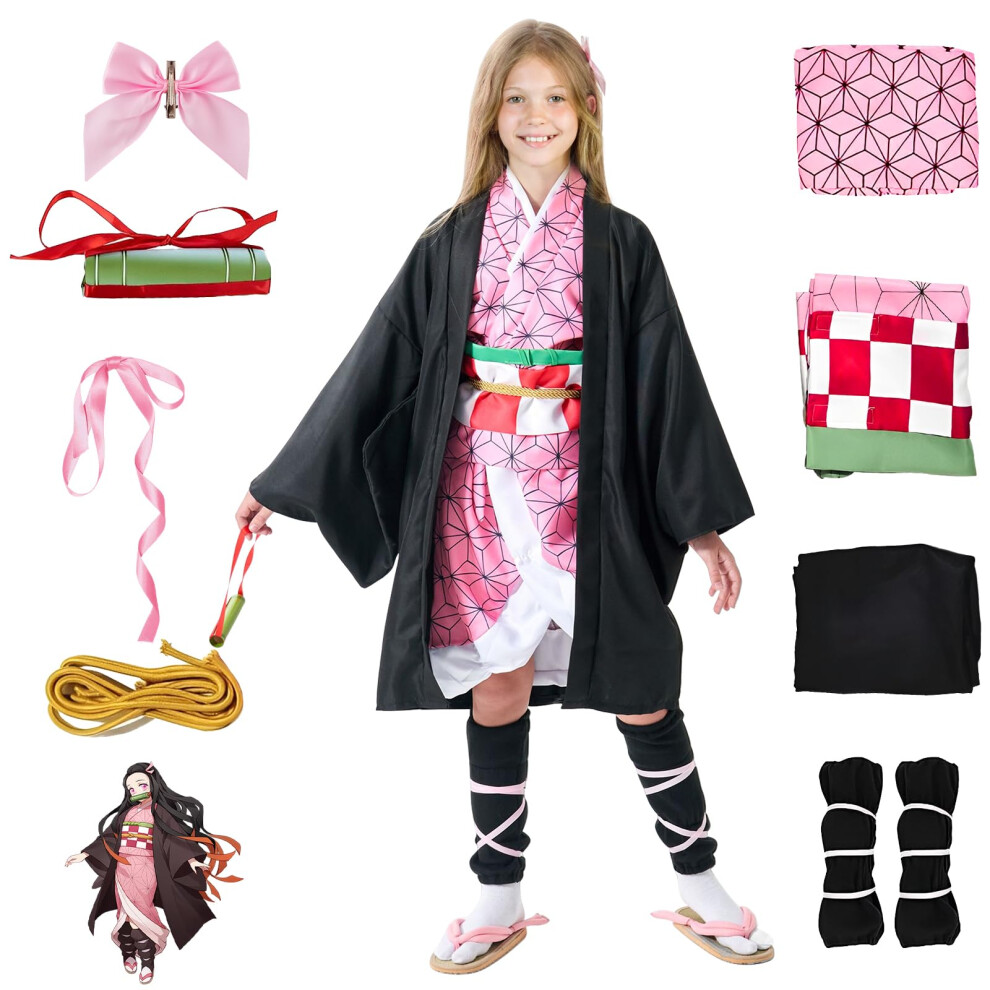 Photos - Fancy Dress yumcute Nezuko Cosplay Costume Outfit with Accessories, Anime Cosplay Kimono for Girls Women, Halloween Carnival Party Costu