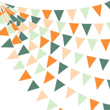 32Ft Orange Sage Green Bunting Banner Little Cutie Party Decorations Fabric Triangle Flag Pennant Garland Streamer for A Little Cutie is On The Way B