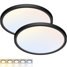 2 Pack 12 Inch LED Flush Mount Ceiling Light Fixture, 24W, 5 Color Temps, Black for Kitchen Bedroom Bathroom