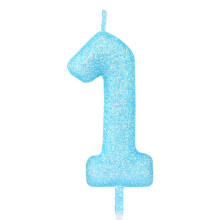 Blue Glitter Birthday Candle,Macaron 3D Flash Number 1 Candle Topper,Suitable for Girls and Boys' Birthdays Party Cake Decorations,Weddings,Anniversa