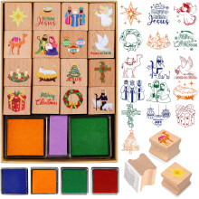 DPKOW Stamps Christmas Nativity Kids Crafting Party Favour, 16 Wooden Stamps for Card Making Christmas Nativity Kids DIY Scrapbooking Xmas Religious