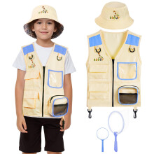 BSBUY Kid Explorer Kit Outdoor Adventure Set, 4PCS Kid Explorer Costume Kit Bug Hunting Costume Hat Vest, Outdoor Educational Kit Camping Adventure D