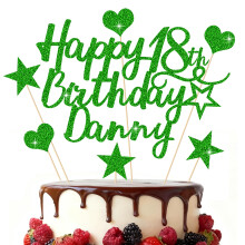 EDSG Personalised Happy Birthday Cake Topper, Custom Birthday Party Decoration, Double-Sided Glitter Cake Topper 13th 16th 18th 21st 30th 40th 50th 6