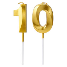 Hopzab 10th Birthday Candles,Gold Number 10 Happy Birthday Cake Topper Decorations,3D Digital Cake Candles for Wedding Anniversary Party Supplies