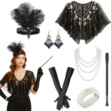 GWAWG 1920s Flapper Great Gatsby Accessories Set,Great Gatsby Accessories Women,Roaring 20's Theme Set,Ladies Charleston Fancy Dress Up Set for Women