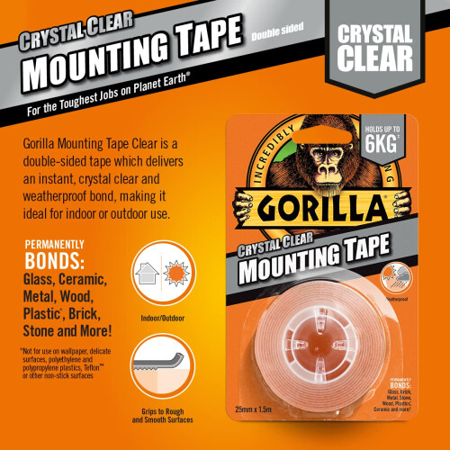 Gorilla Gorilla Double Sided Mounting Tape Clear 1.5m, Pack of 1 1
