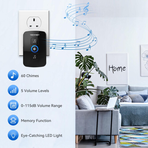 TeckNet TECKNET Wireless Doorbell, Wall Plug-in Door Bells Wireless Cordless 2