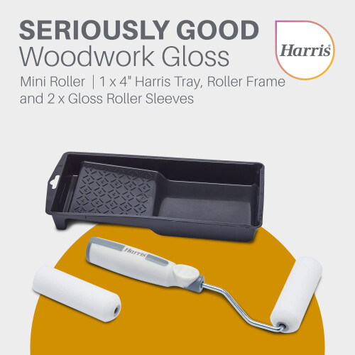 Harris Harris Seriously Good Woodwork Mini Roller Set 4in, Tray, Roller Frame, Gloss Roller Sleeves 1