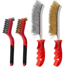 MIVITOOM Hand Wire Brush Set 4 Pcs with Stainless Steel Brush and Brass Brush,Wire Brush for Cleaning Rust, Paint and Welding Slag (2 Big,2 Small)