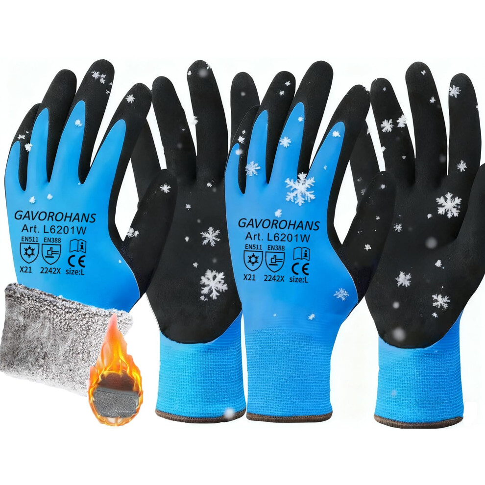 Gavorohans 2 Pairs Waterproof Thermal Winter Work Gloves Polar Fleece Liner Superior Grip Double Latex Coating For Garden Logistics Warehousing In 5051226568725
