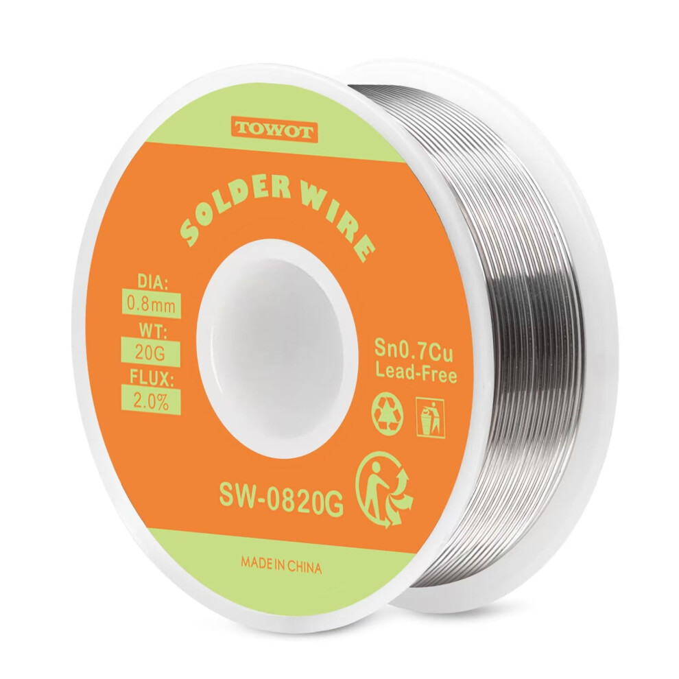 Towot 25G Lead-Free Rosin Core Solder Wire Sn99.3cu0.7 For Electrical Soldering, 2.0% Flux Content, 0.8Mm Diameter. 5003389288972
