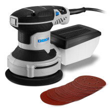 DEKOPRO Random Orbit Sander Electric 300W with 16Pcs Sandpapers, 6 Variable Speed 14000RPM, 125MM Hand Tool, Dust Removal Function, Fit for Woodworki