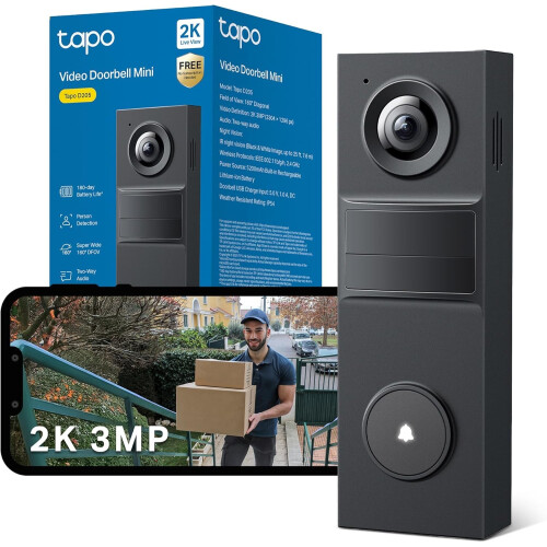 Tapo D205 2K 3MP Battery Doorbell Wireless, No Mon