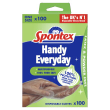 Spontex 100 Handy Multipurpose Disposable Gloves One Size 100 Food Safe