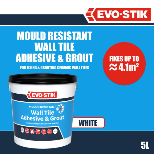 EVOSTIK Mould Resistant Wall Tile Adhesive  Grout White  5L  ReadyMixe