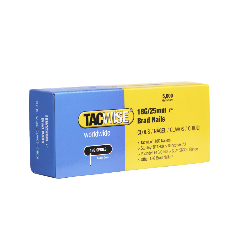 Tacwise 0396 Galvanised Brad Nails Type 18G / 25 Mm, Pack Of 5,000 5051226652578