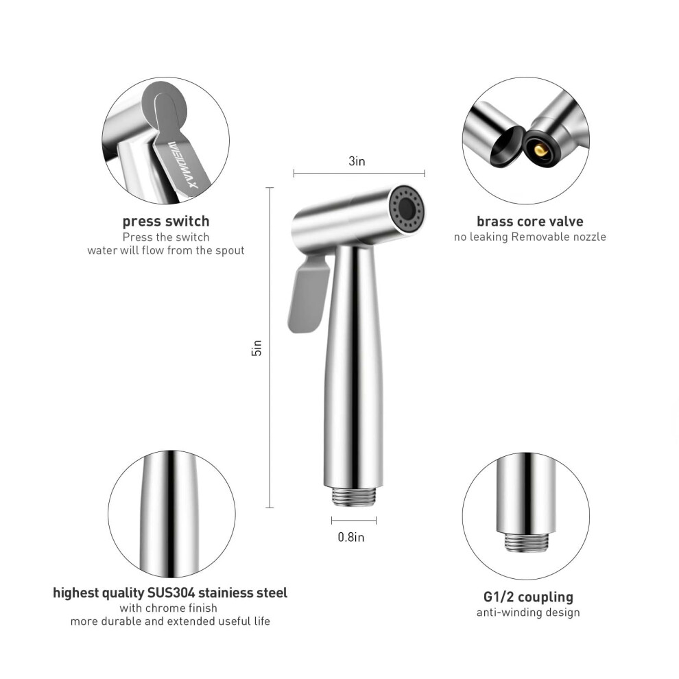 Weidmax Hand Held Bidet Sprayer Stainless Steel Sprayer Shattaf Toilet 5009145570695