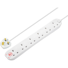 Masterplug Six Socket Extension Lead, 2 Metre Cable, Surge Protection, Power and Surge LED Indicators, Unswitched, 6 Way Plug Extension Cable, Power
