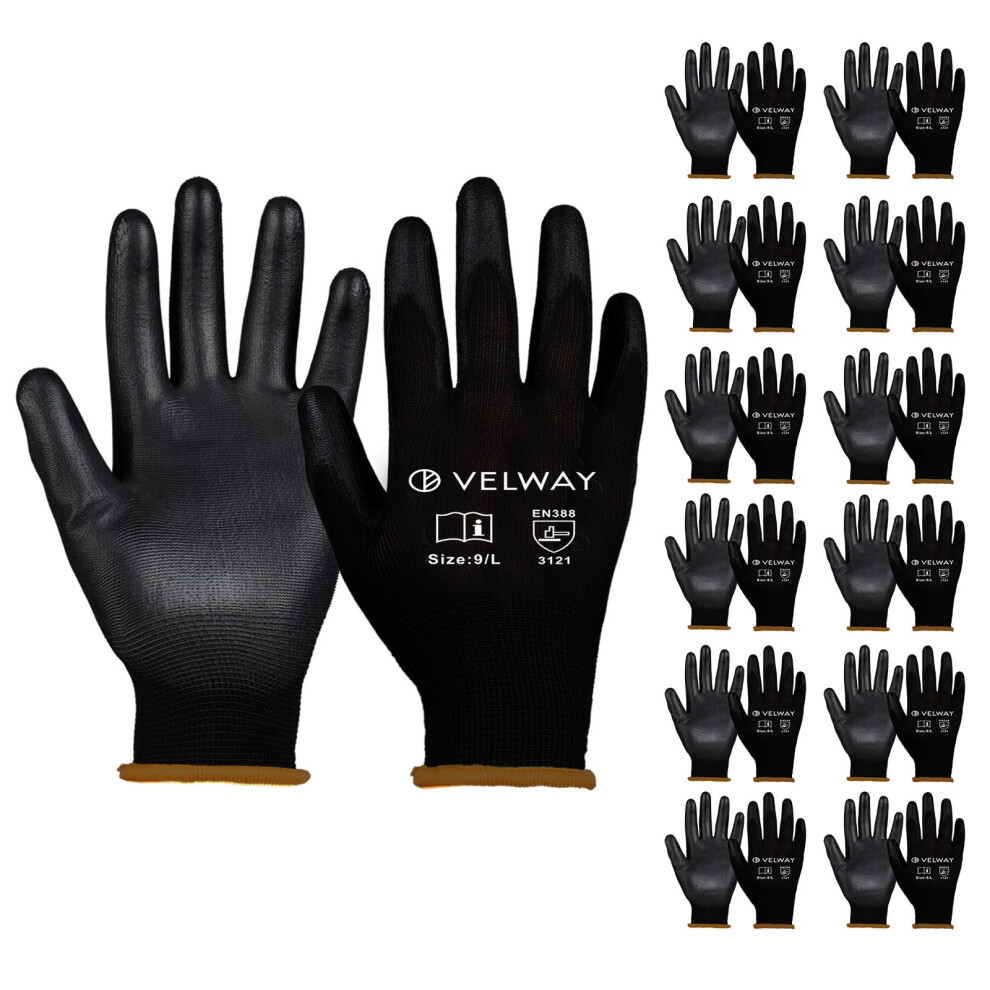 Velway 12 Pairs Safety Work Gloves Firm Grip Nonslip Pu Coated Builders Ga 4915989585898