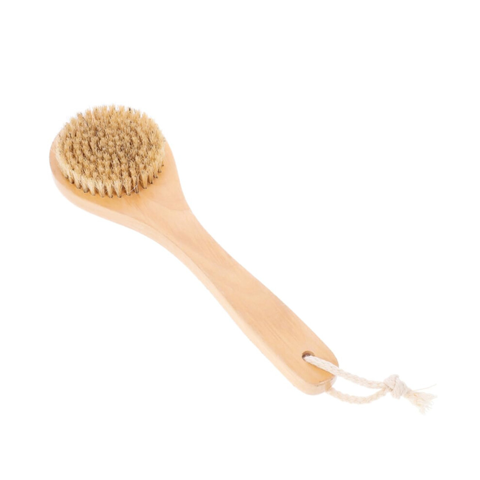 Exfoliating Shower Brush with Soft Bristles and Wooden Handle for Gentle Deep Skin Cleaning
