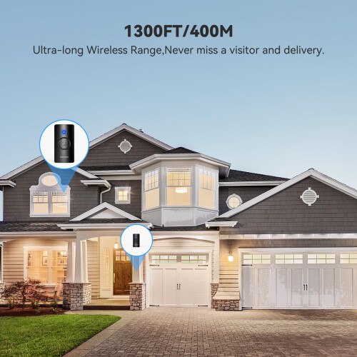 TeckNet TECKNET Wireless Doorbell, IP65 Waterproof Battery-Operated, 400M Range 1