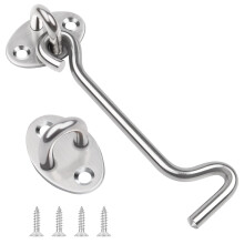 4 Inch Hook and Eye Latch, Leryati 1Pcs 100mm Silver Gate Hook Stainless Steel Cabin Hooks, Eye Latch Door Lock Hooks Lock, Apply to Wooden Gates