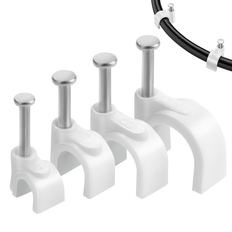 Roxanex 400Pcs 4 Sizes Cable Clips White Cable Nail Clips, Strong Electrical Cable Wall Clips Wire Tidy Clips 4Mm 6Mm 8Mm 10Mm For Ethernet Cable Tel 5005770213938