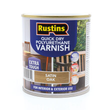 RustinsQuick Dry Poly Varnish Satin Oak 2,5ltr -Tough, Water-Based Clear Finish in Gloss, Matt or Satin; Durable Protection for Interior Wood