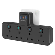 Multi Plug Extension Socket with PD20W USB C Slot, 4 Way Plug Adapter with Independent Switches 3 USB, PASSUS 13A 3250W UK Wall Adaptor Built-in Surg
