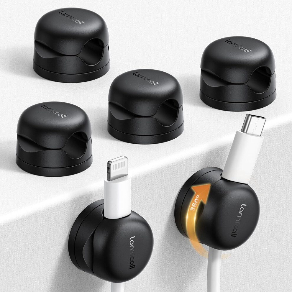 Lamicall [360 Rotatable] Spring Cable Holder Clips - 6 Pack Cord Management, [1S Lock] Wire Holder Organiser, No-Residue Desk Tidy 5051226601019
