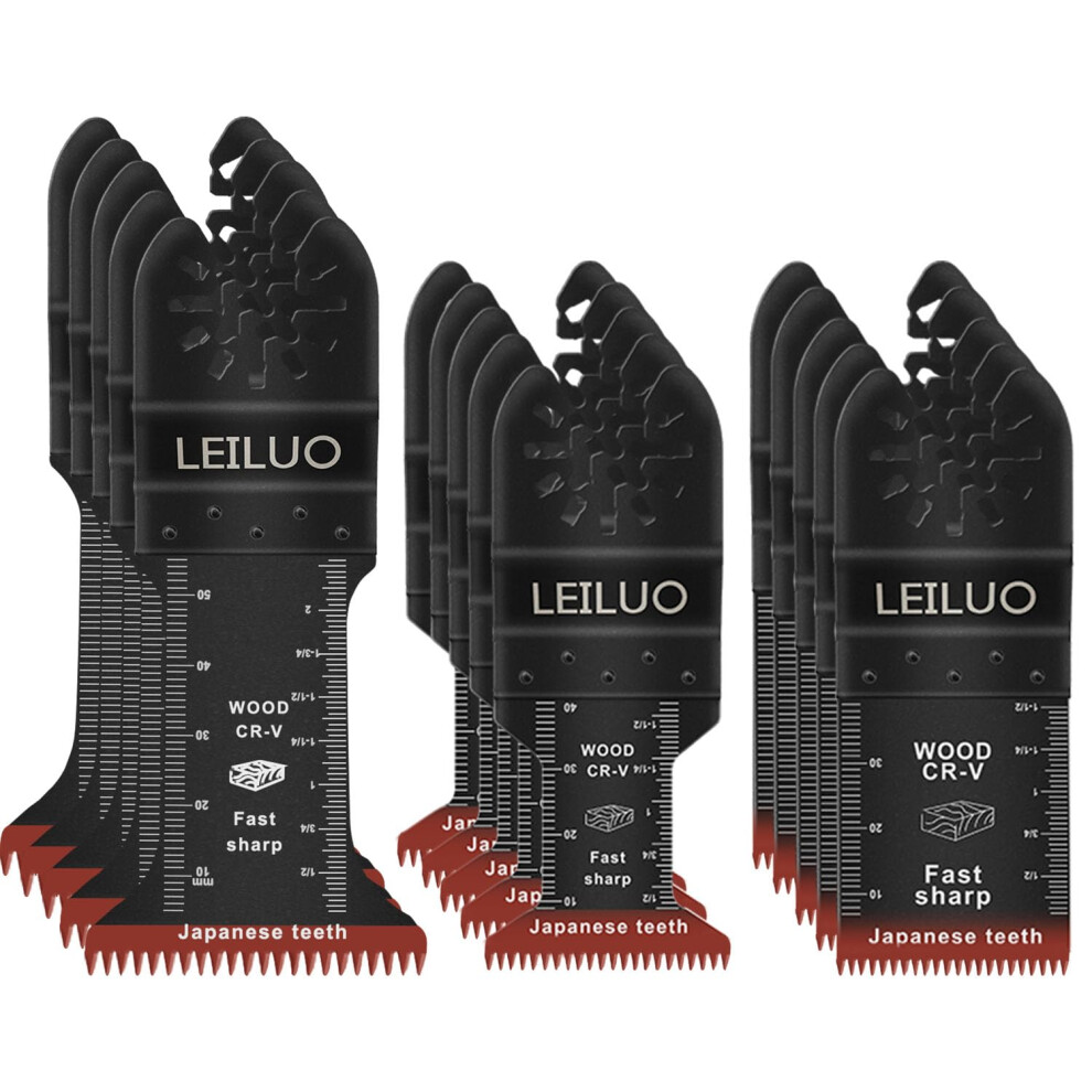 Leiluo 15Pcs Oscillating Multitool Blade Set Japanese Teeth Crv Blades For Fast & Clean Wood Cutting Extra-Long Multi Tool Accessories Compatible 5051226657344
