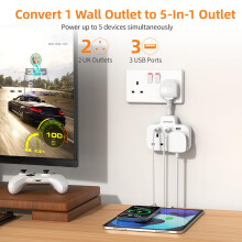 Double Plug Adaptor with USB 2 Way Wall Adapter with Short Extension L