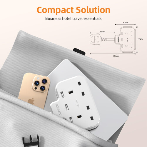 Double Plug Adaptor with USB 2 Way Wall Adapter with Short Extension L 2