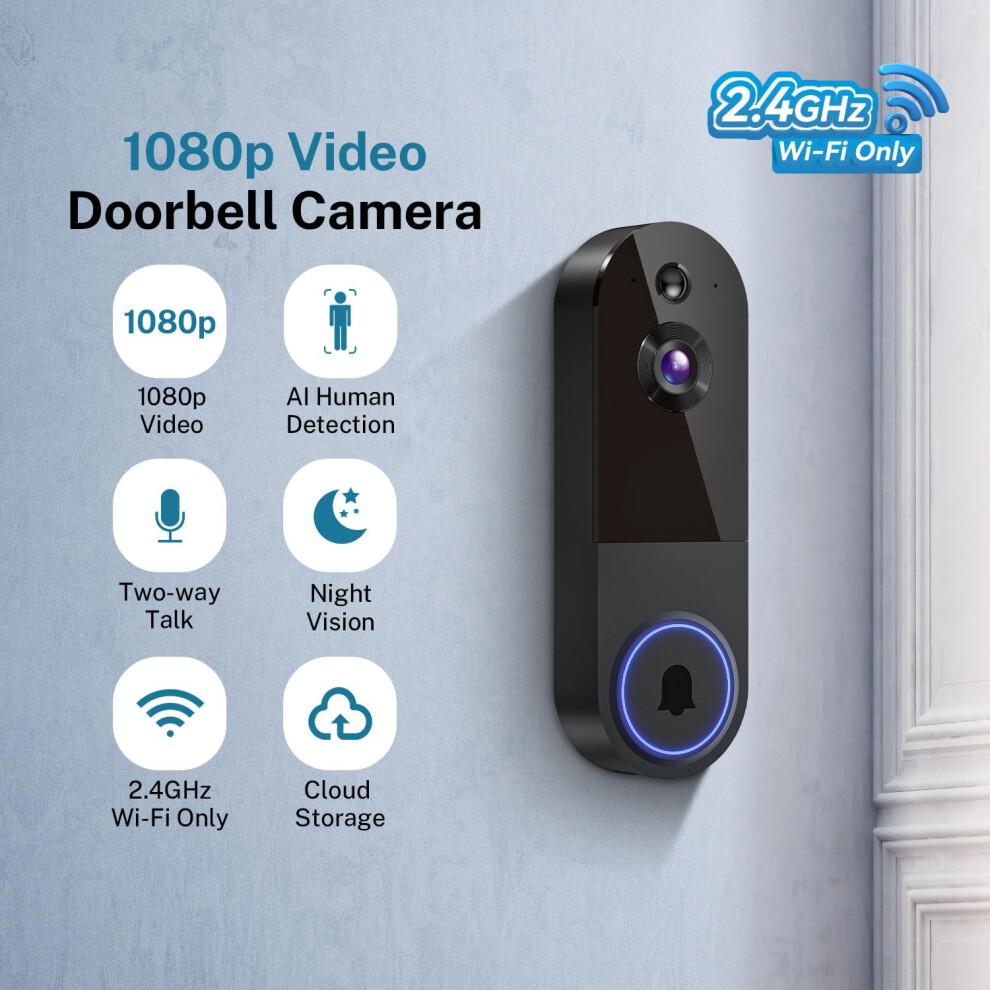 Famevibe 1080P Wireless Video Doorbell Camera Ai Human Detection Night 5008126777375