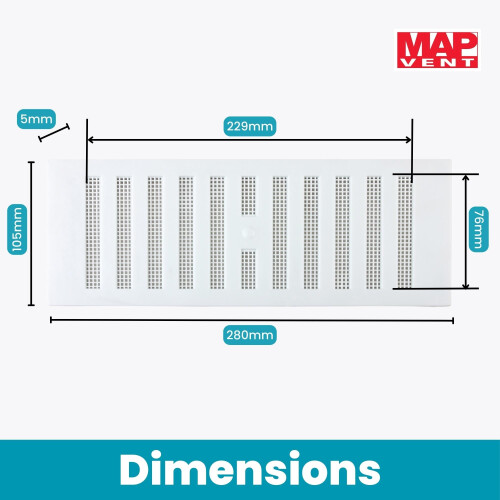 MAP Adjustable Plastic Air Vent Grille With Flyscreen Cover, White, 9" x 3" 2