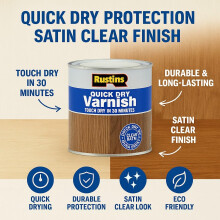 Rustins Quick Dry Varnish Clear 25L –FastDrying WaterBased Wood Varnis