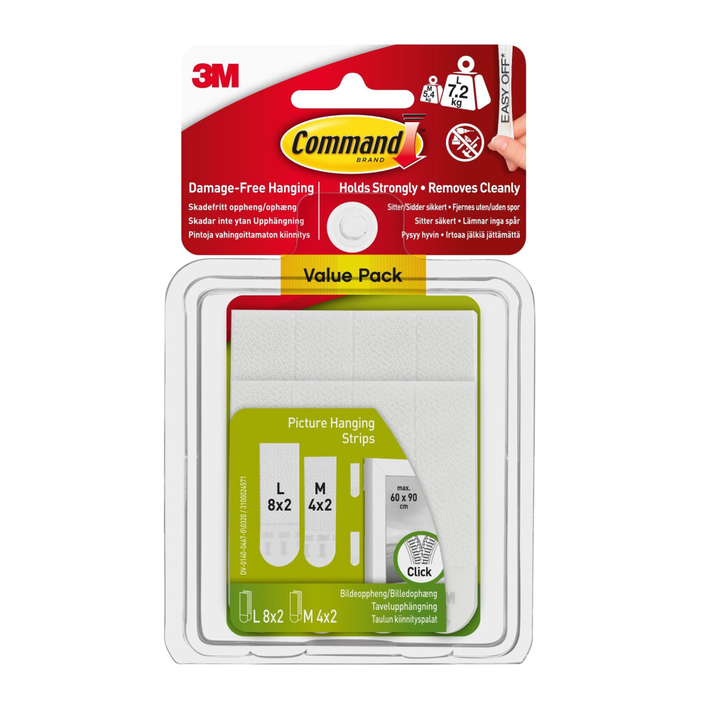 Command Picture Hanging Strips, Value Pack, 4X2 Pairs Of Medium, 8X2 Pairs Of Large - Damage Free Hanging 1226589231560