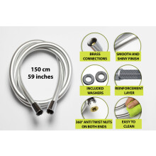 YOSSEE PVC Smooth Shower Hose 15M 59 Inch with AntiTwist Brass Connec