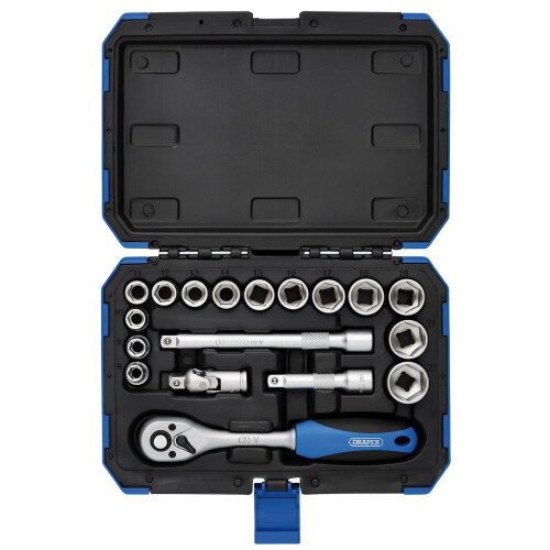 Draper Draper Expert 18 Piece Metric Socket Set  Ratchet Tool and Case  38 Sq