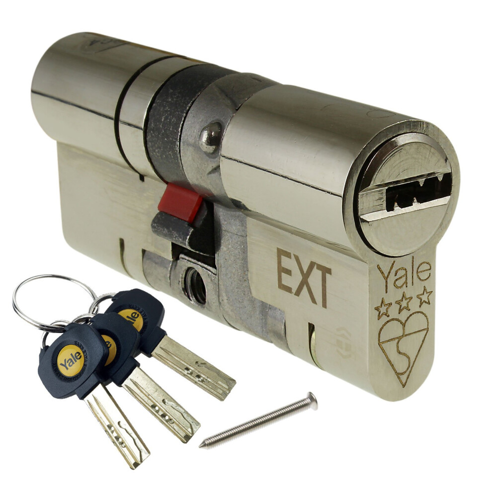 Yale Anti-Snap 3 Star Euro Double Cylinder, High Security, Nickel Finish, 45.50 (95 Mm)