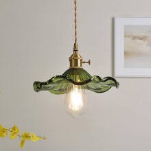 Vintage Green Glass Pendant Light Fixture with Retro Golden Finish, Adjustable Nordic Hanging Lamp for Kitchen Island, Dining Room and Bar