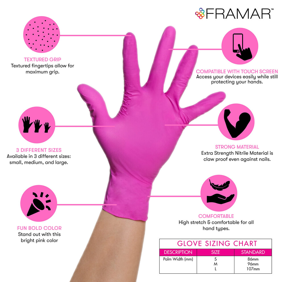 Framar Pink Nitrile Gloves Small Â Disposable Gloves Small Non Latex G 5009423234608