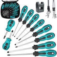 WAIZHIUA 11-Piece Screwdriver Set - 5 Flat Head & 5 Phillips Heavy Duty Magnetic Screwdrivers with Ergonomic Soft-Grip Handles