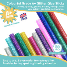 Colourful Hot Glitter Glue Sticks by Smith’s 7mm x 100mm 50 Pack G