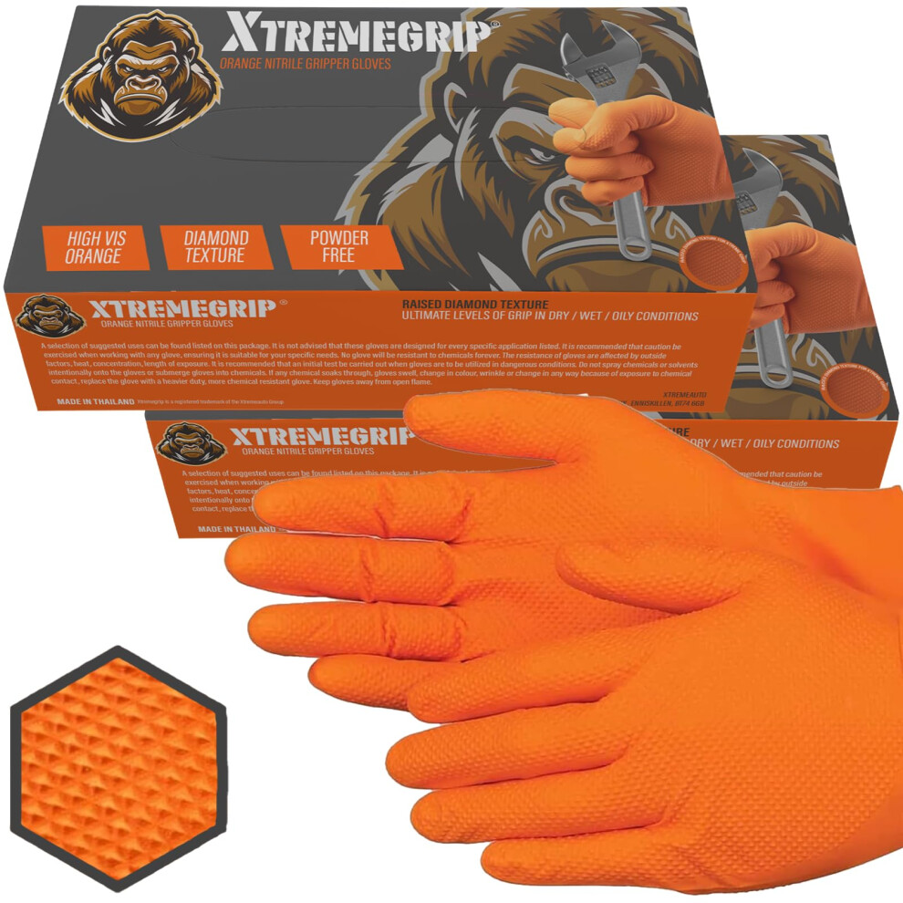 Xtremeauto Nitrile Gloves Disposable Diamond Grip Orange Powderfree Latex 1324326260276