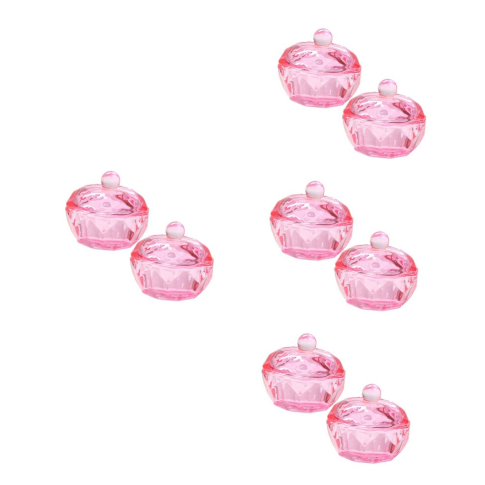 Pink 8Pcs Glass Dappen Dish With Lid For Acrylic Nails Monomer Holder Nail Salon And Home Use