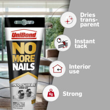 UniBond 1963625 No More Nails Invisible HeavyDuty Clear Glue Strong Gl